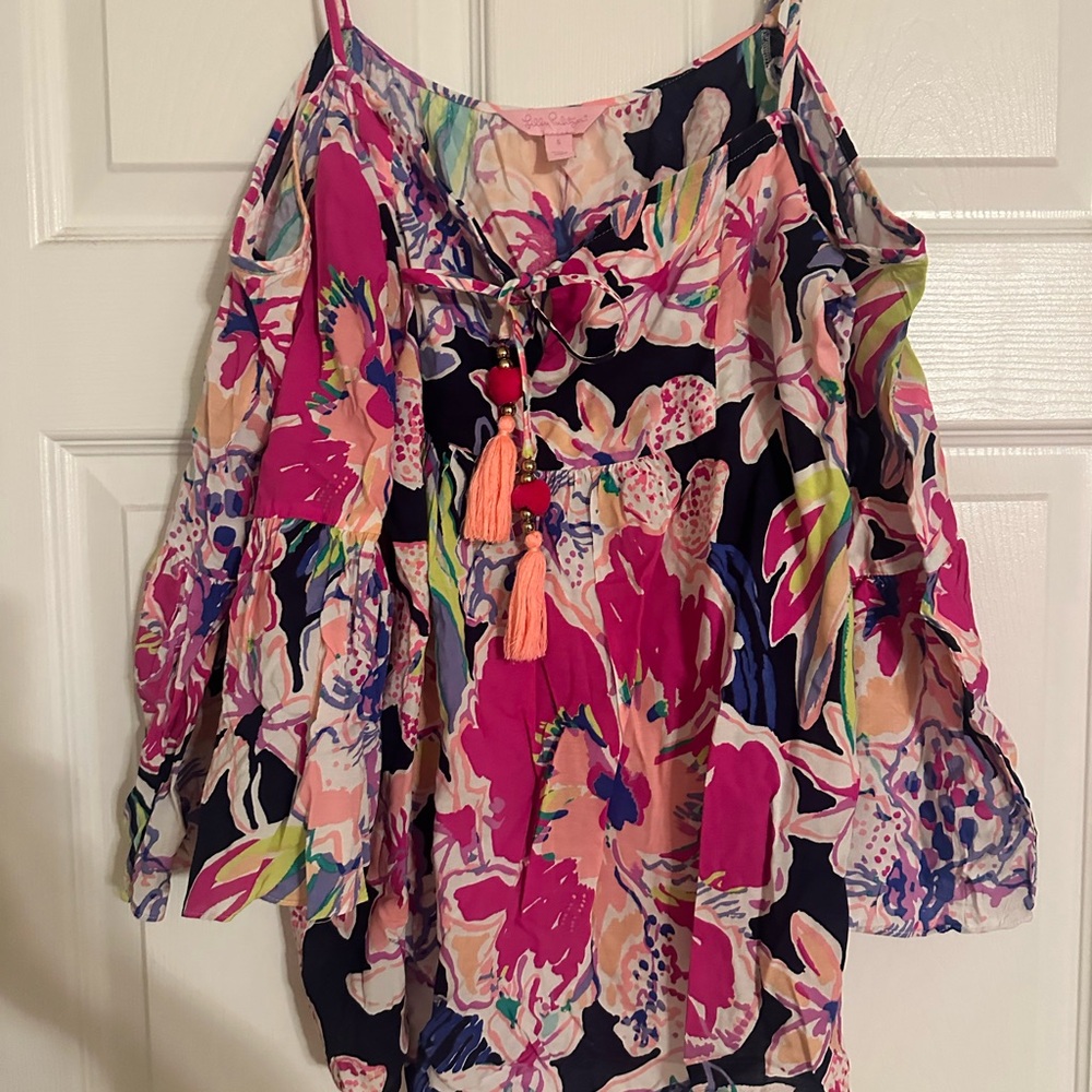 Lilly Pulitzer Alana  Pink and Blue Floral Blouse